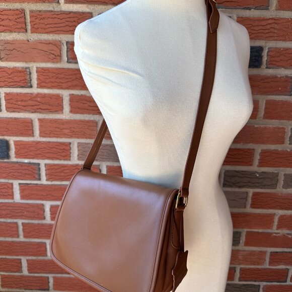 Ganson Chestnut Leather Crossbody Flap Over Purse - Never Used - Picture 2 of 6